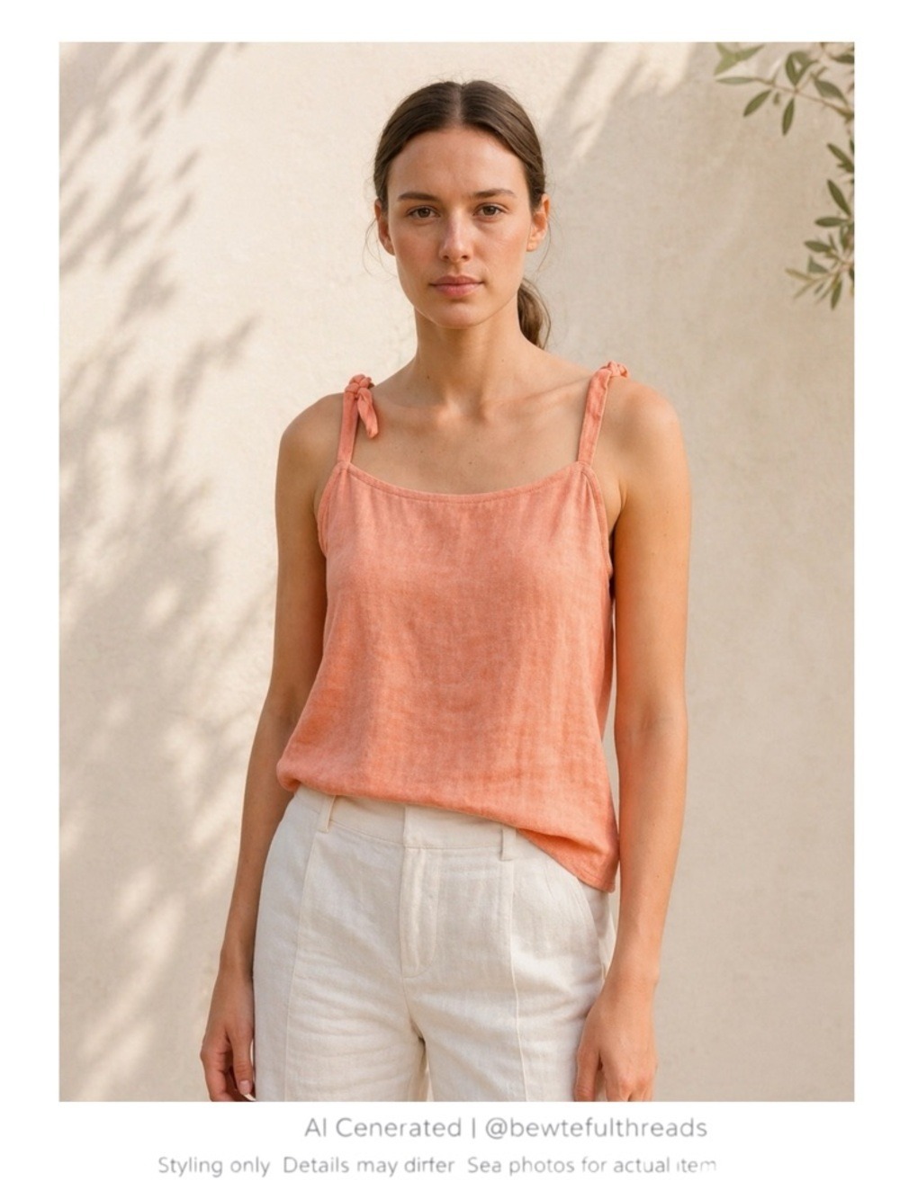 Athleta Linen Tie Strap Tank Peach Cami Coastal Resort Top Size S
